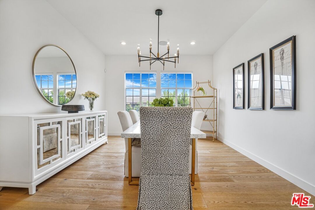 Dining room, Interior, Pendant Lights, Recessed Lighting, Wood Texture Flooring