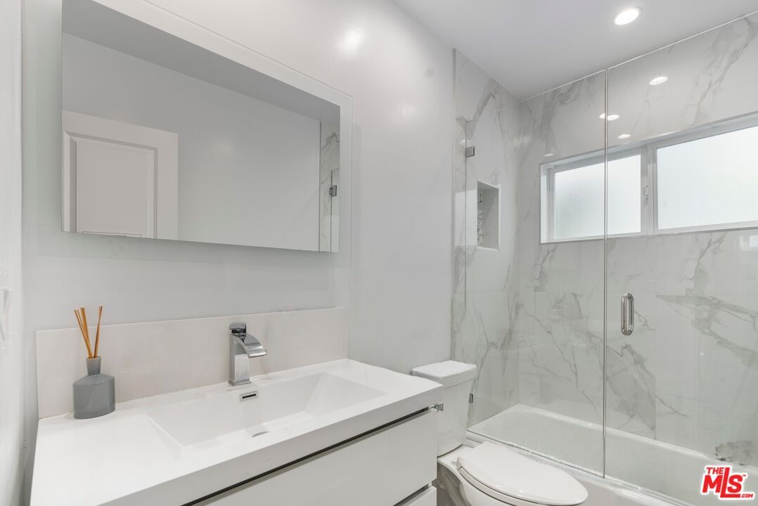 Bathroom, Glass Shower, Interior, Marble Walls, Recessed Lighting