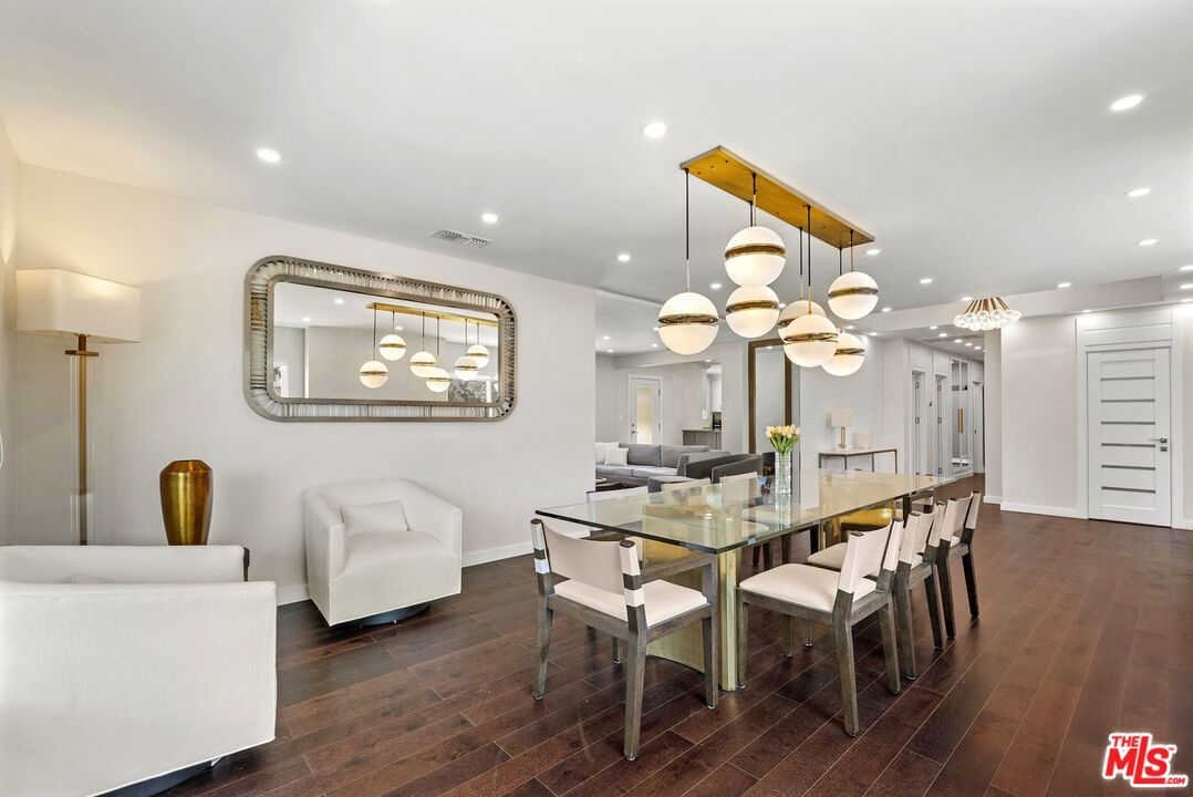 Dining room, Interior, Pendant Lights, Recessed Lighting, Wood Texture Flooring