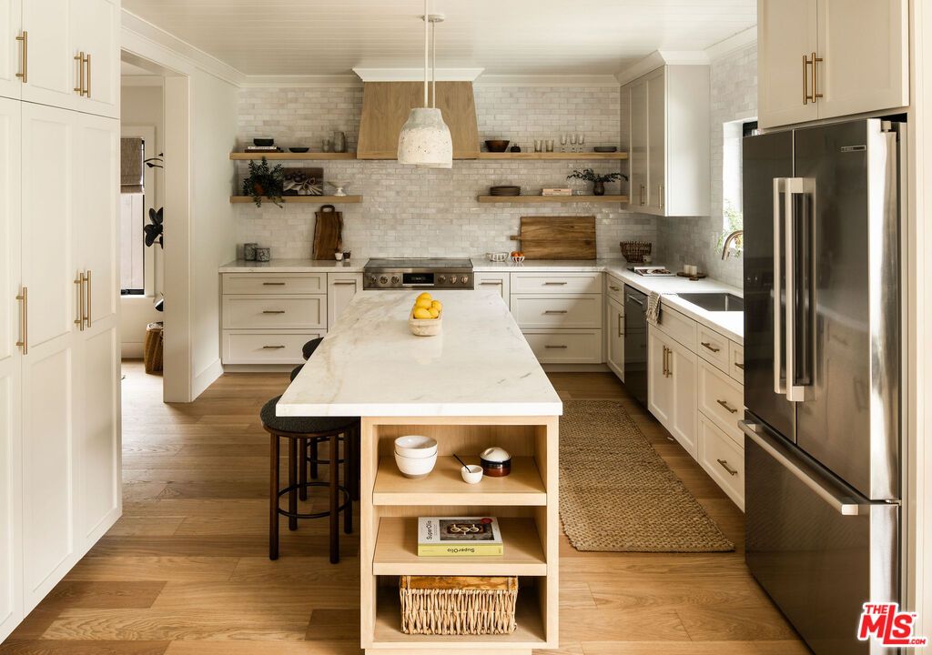 Interior, Kitchen, Pendant Lights, Stainless Steel Appliances, Wood Texture Flooring
