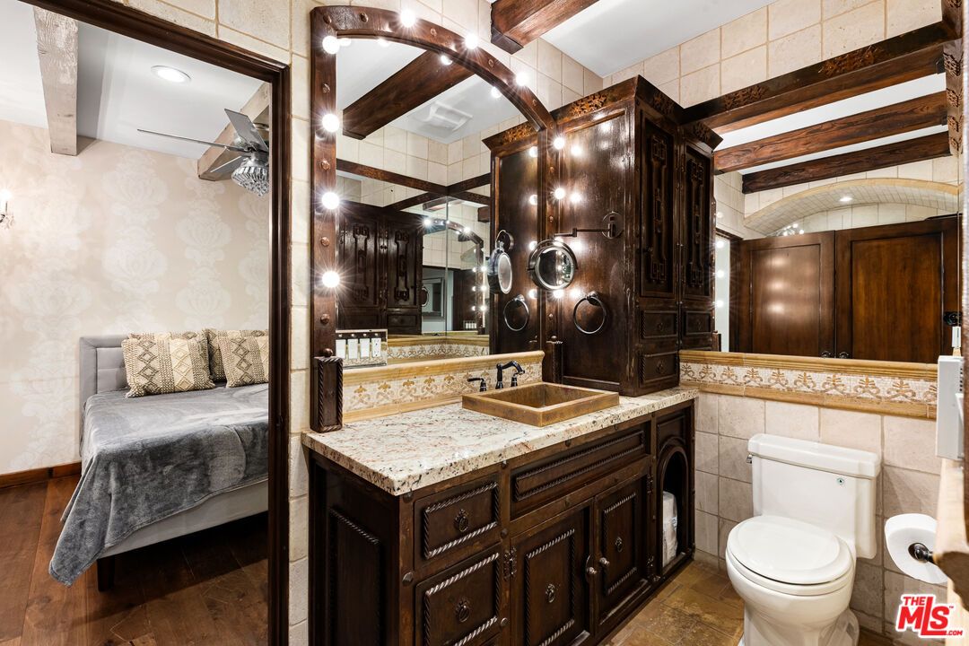 Bathroom, Bedroom, Interior, Recessed Lighting, Wooden Beams, Wood Texture Flooring