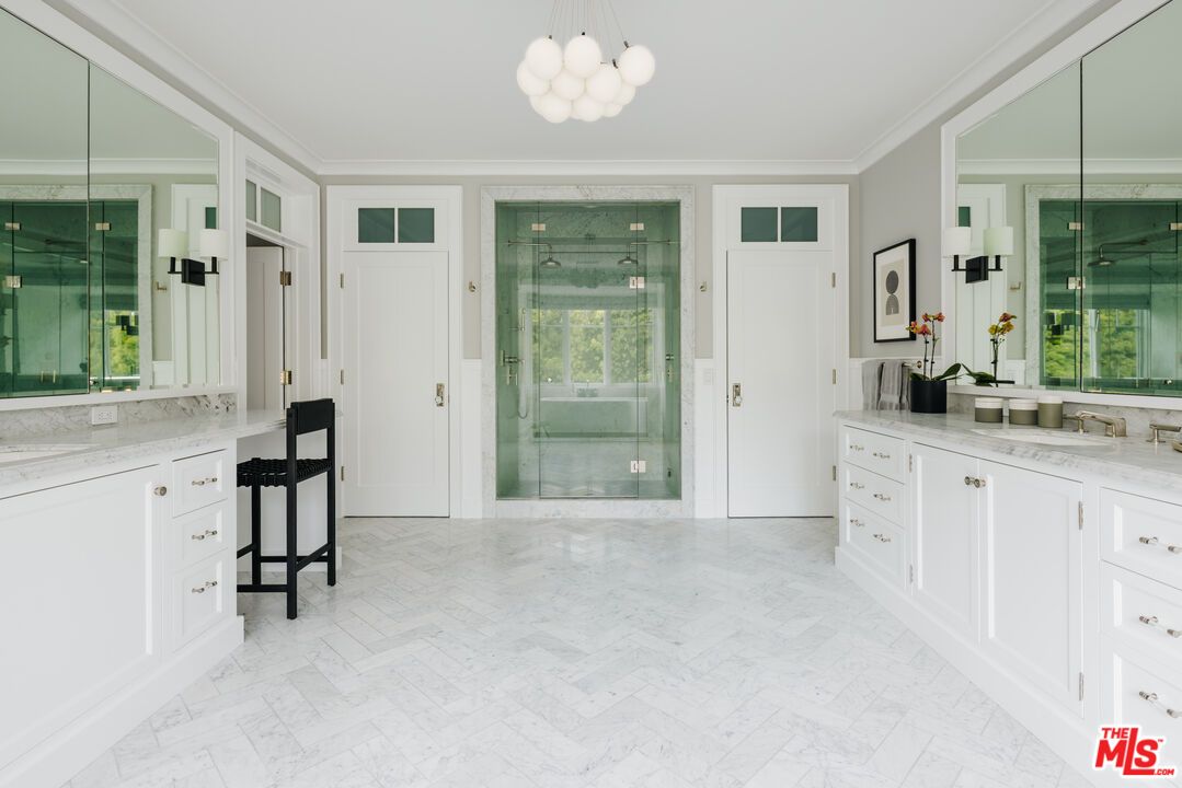 Bathroom, Glass Shower, Interior, Marble, Pendant Lights