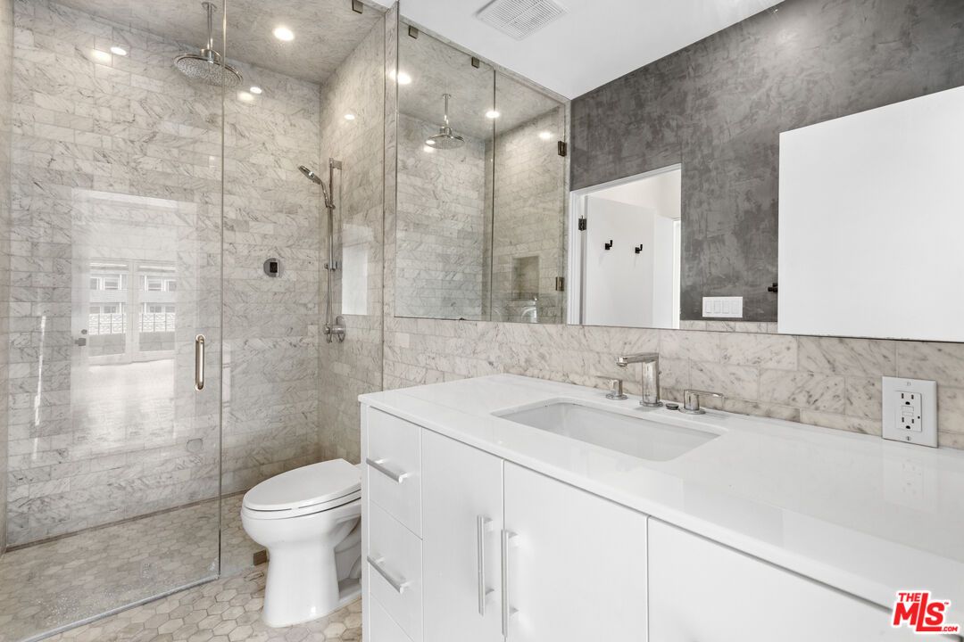 Bathroom, Glass Shower, Interior, Marble Walls, Recessed Lighting
