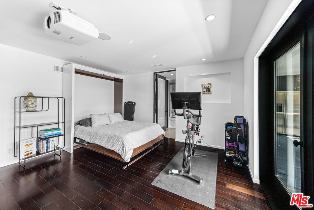 Bedroom, Fitness Equipment, Interior, Recessed Lighting, Wood Texture Flooring