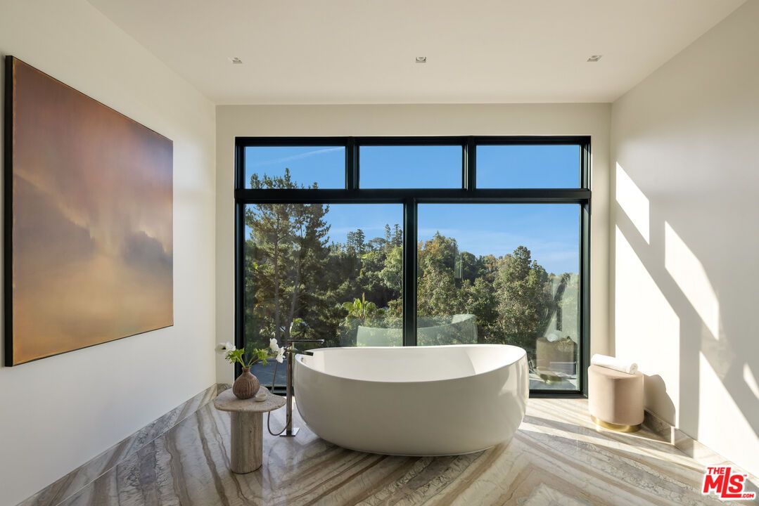 Bathroom, Free Standing Baths, Interior, Recessed Lighting, Wood Texture Flooring