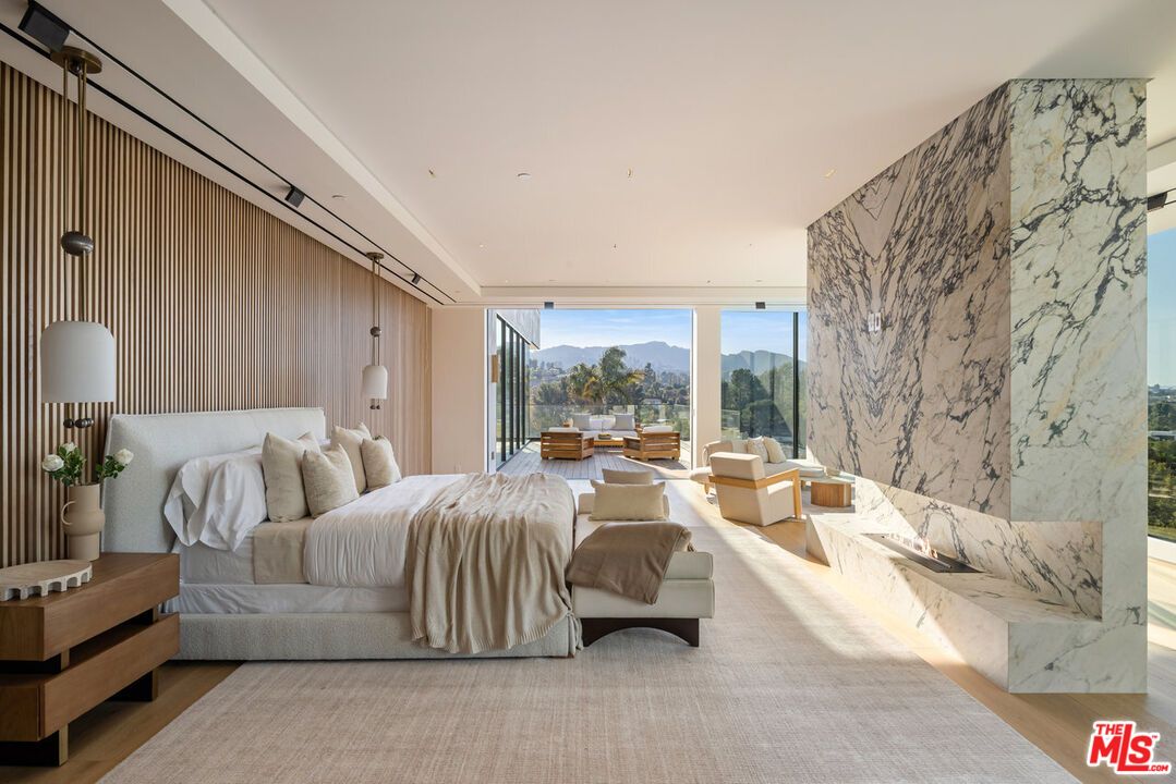 Bedroom, Interior, Marble Walls, Pendant Lights, Recessed Lighting