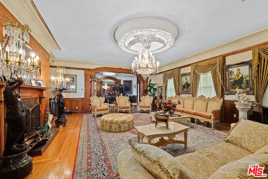 Chandelier, Fireplace, Interior, Living room, Wood Texture Flooring