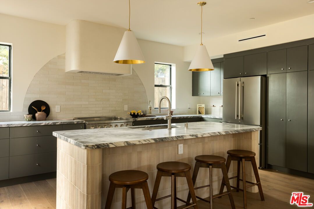 Interior, Kitchen, Pendant Lights, Stainless Steel Appliances, Wood Texture Flooring