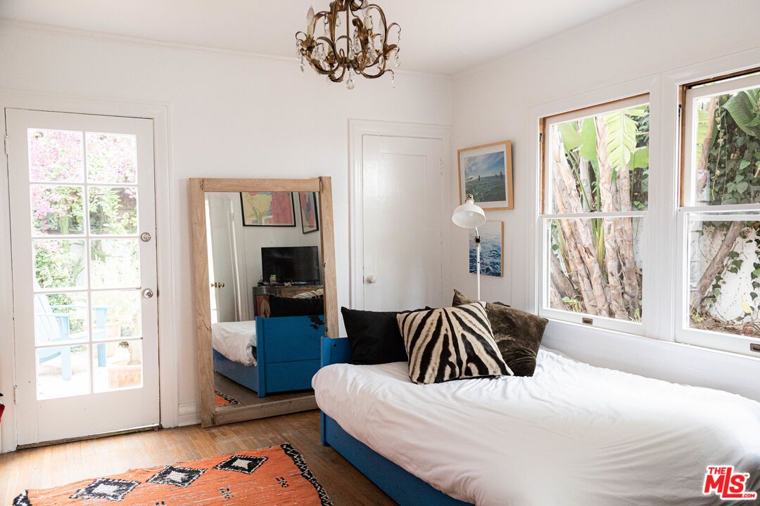 Bedroom, Chandelier, Interior, Wood Texture Flooring