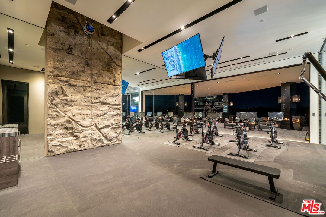 Fitness Equipment, Gym, Interior, Recessed Lighting, Stone Walls