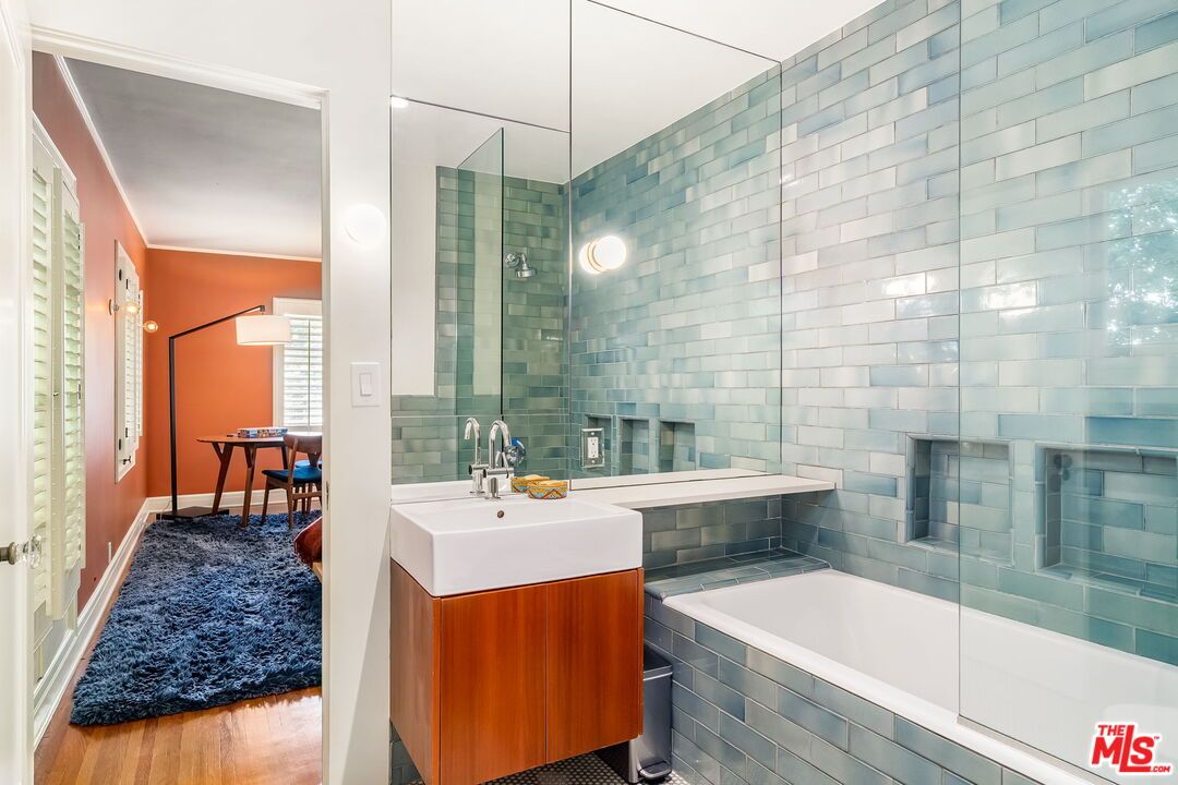 Bathroom, Glass Shower, Interior, Wood Texture Flooring