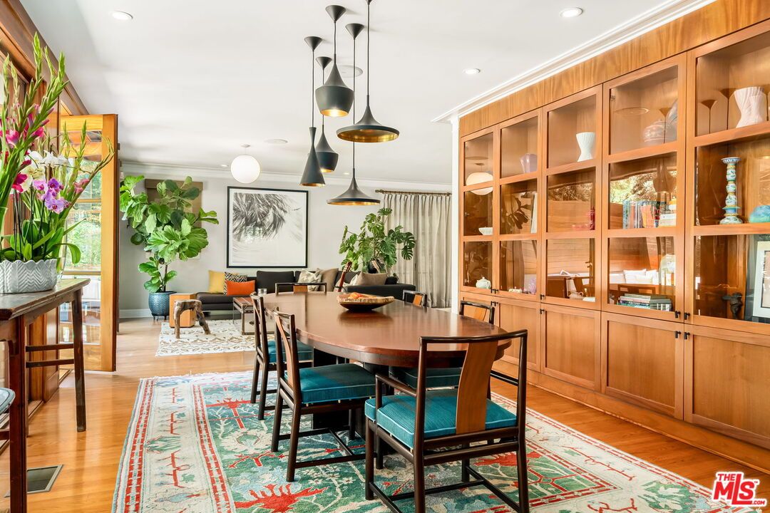 Dining room, Interior, Pendant Lights, Recessed Lighting, Wood Texture Flooring