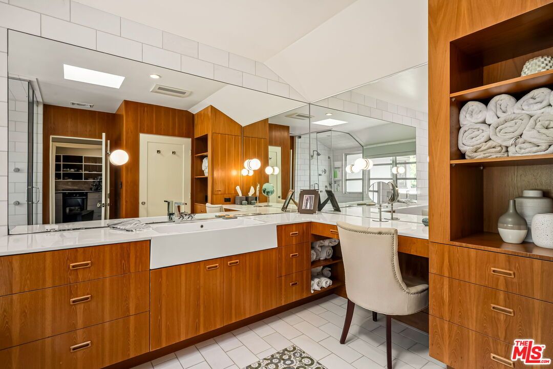 Bathroom, Dual Sink Vanities, Interior, Recessed Lighting, Wooden Walls