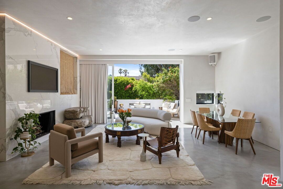 Dining room, Fireplace, Interior, Living room, Recessed Lighting