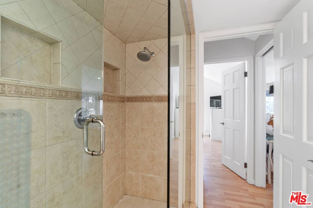 Bathroom, Glass Shower, Interior, Wood Texture Flooring