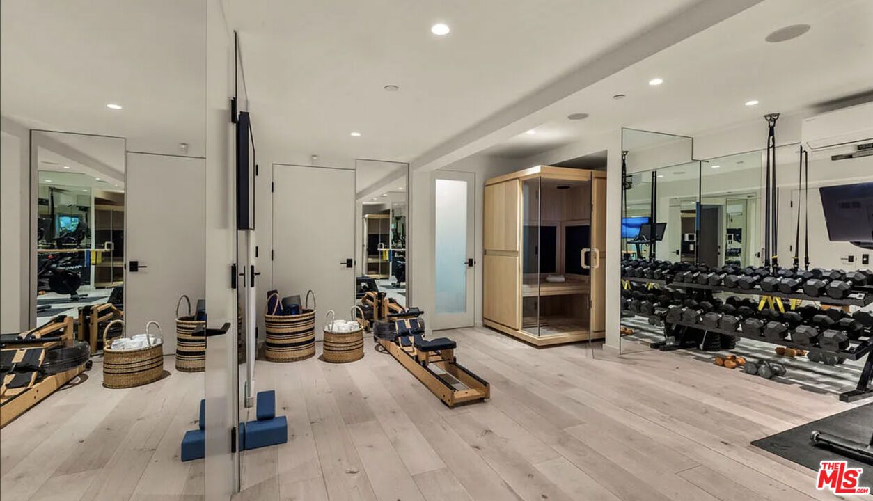 Fitness Equipment, Gym, Interior, Recessed Lighting, Wood Texture Flooring