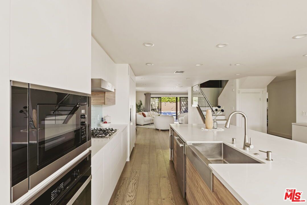 Interior, Kitchen, Living room, Recessed Lighting, Stainless Steel Appliances, Wood Texture Flooring