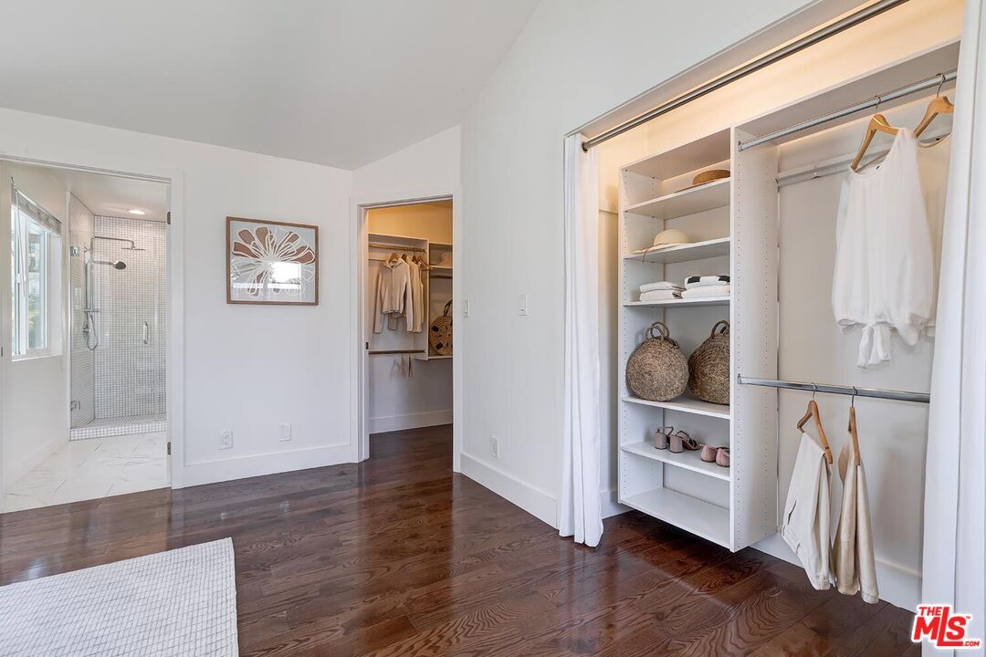 Bathroom, Glass Shower, Interior, Walk-in Closets, Wood Texture Flooring