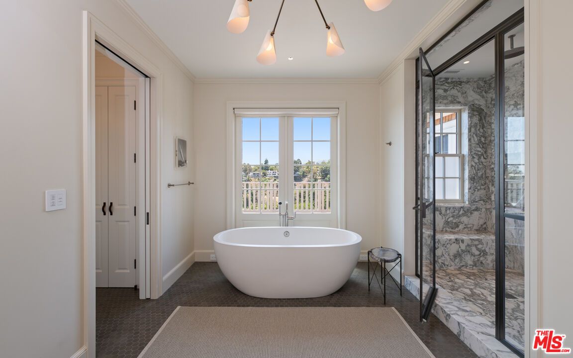 Bathroom, Free Standing Baths, Glass Shower, Interior, Marble Walls