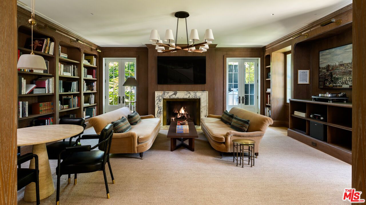 Chandelier, Dining room, Fireplace, Interior, Living room, Wooden Walls