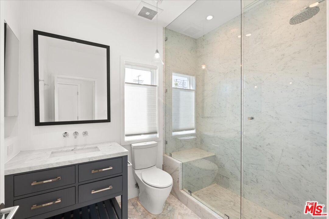 Bathroom, Glass Shower, Interior, Marble, Marble Walls, Pendant Lights, Recessed Lighting