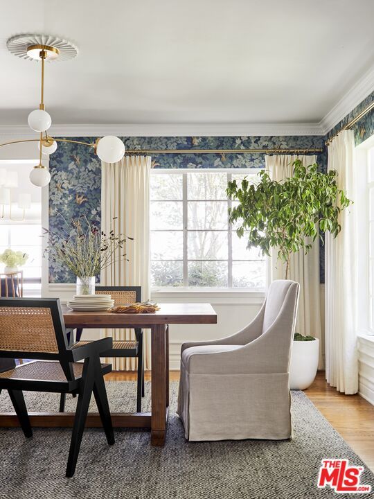 Dining room, Interior, Pendant Lights, Wood Texture Flooring
