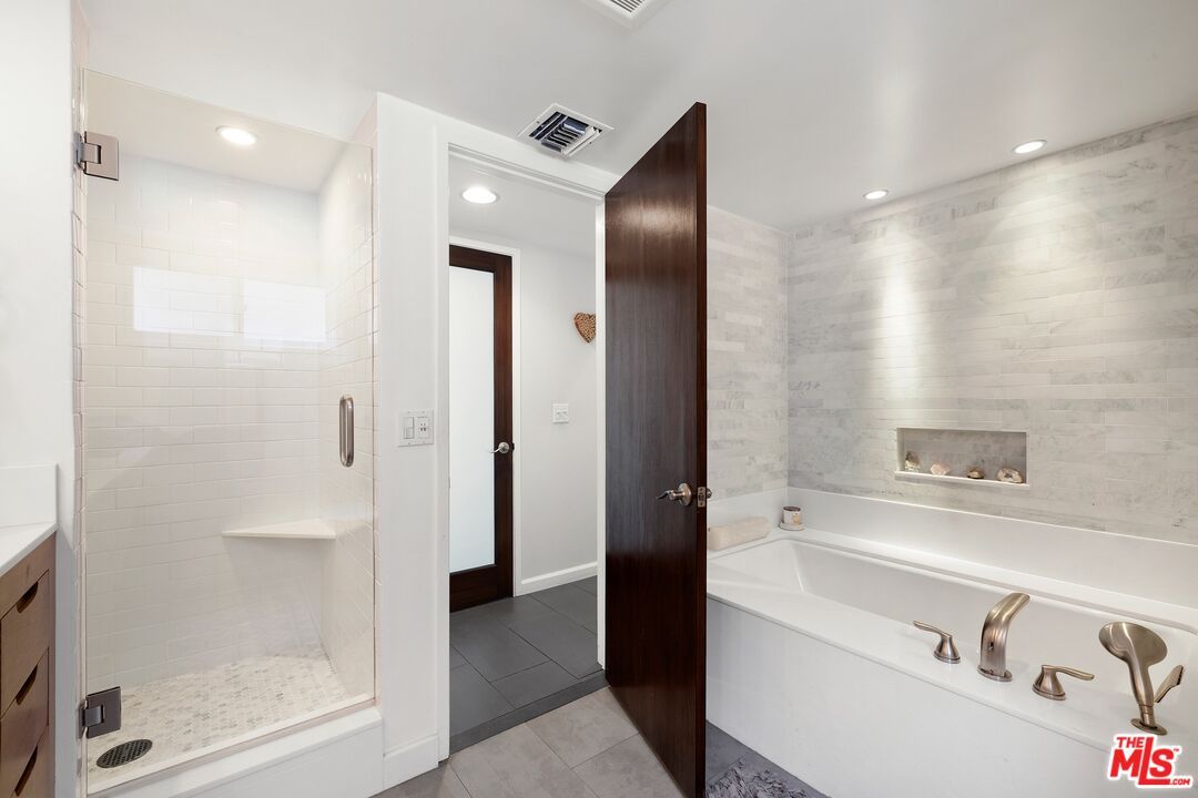 Bathroom, Fireplace, Glass Shower, Interior, Recessed Lighting