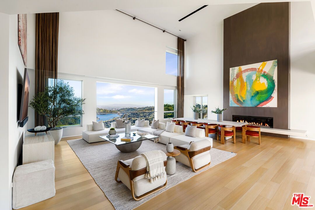 Dining room, Fireplace, Interior, Living room, Water, Wood Texture Flooring