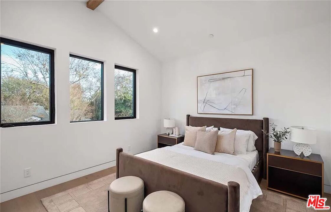 Bedroom, Interior, Recessed Lighting, Wooden Beams, Wood Texture Flooring