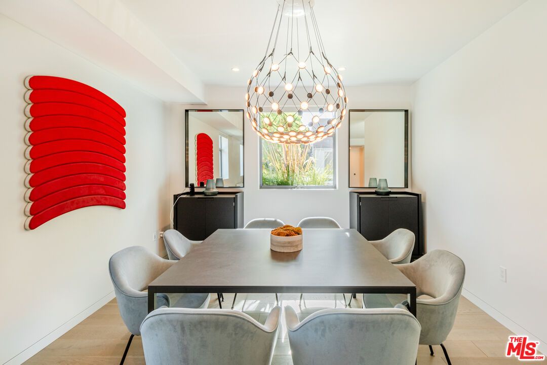 Dining room, Interior, Pendant Lights, Recessed Lighting, Wood Texture Flooring