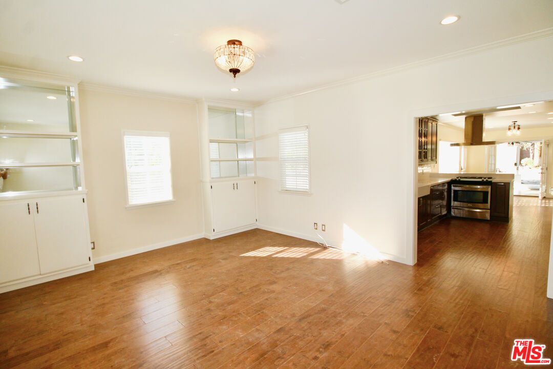 Empty room, Interior, Kitchen, Recessed Lighting, Wood Texture Flooring