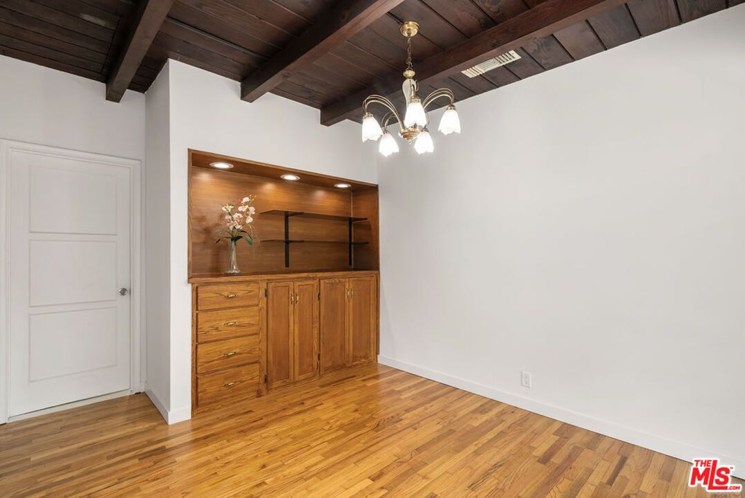 Chandelier, Empty room, Interior, Recessed Lighting, Wooden Beams, Wooden Ceilings, Wood Texture Flooring