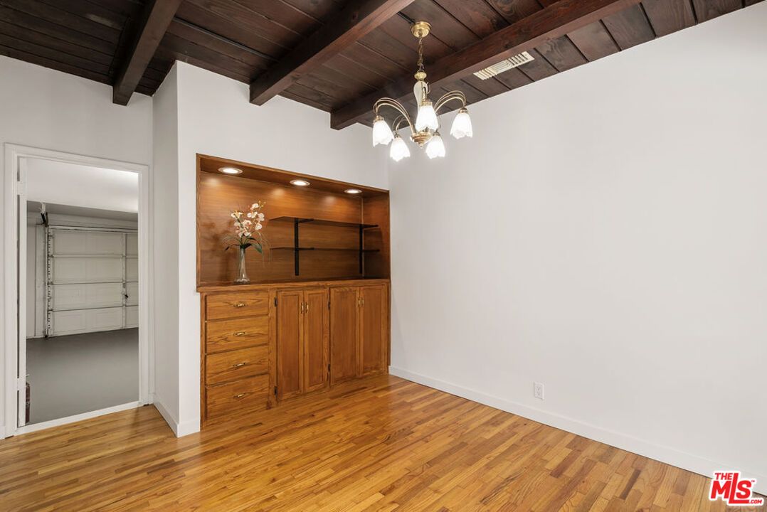 Chandelier, Empty room, Interior, Recessed Lighting, Wooden Beams, Wooden Ceilings, Wood Texture Flooring