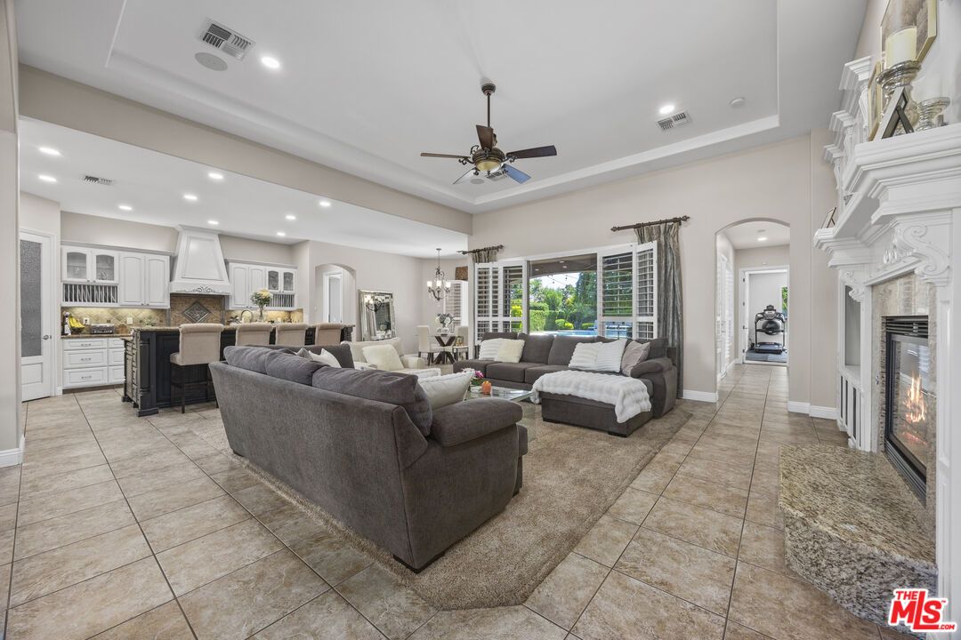 Chandelier, Dining room, Fireplace, Interior, Kitchen, Living room, Recessed Lighting