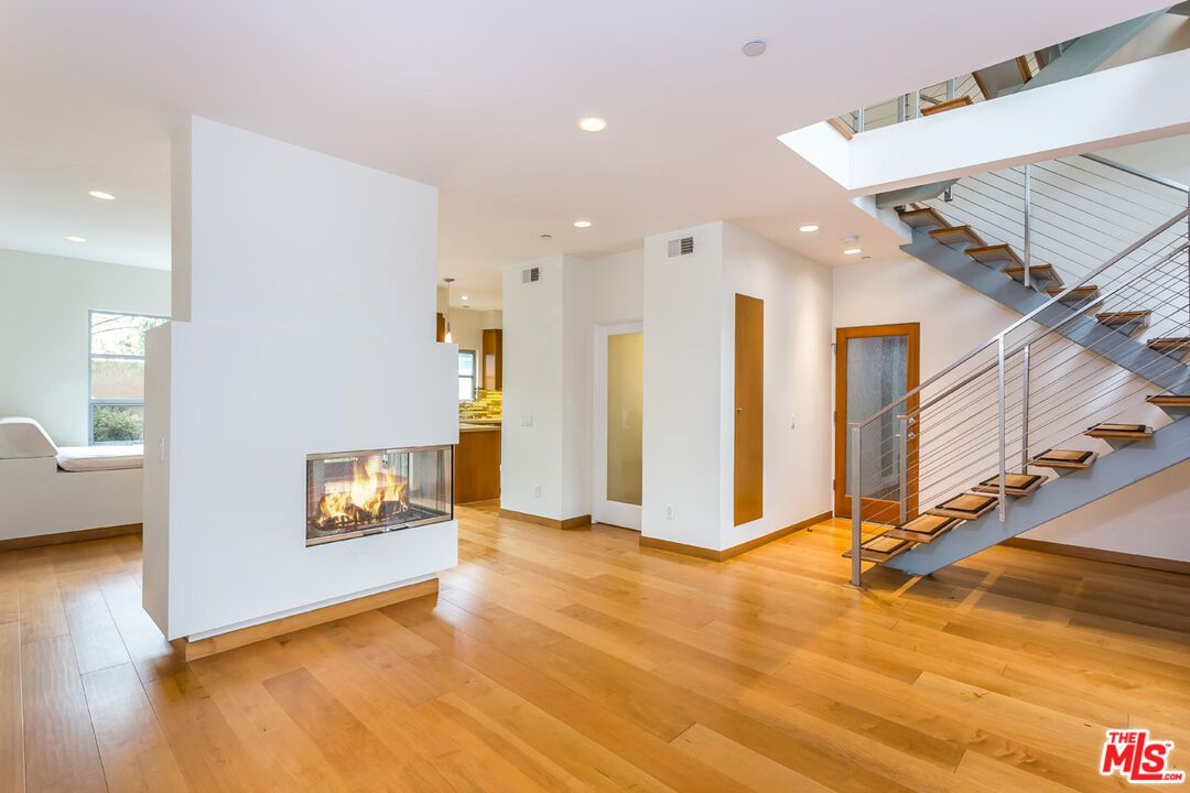 Fireplace, Interior, Recessed Lighting, Wood Texture Flooring