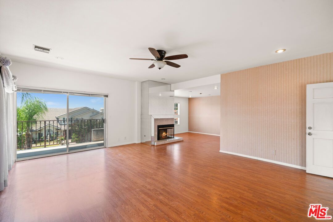 Empty room, Fireplace, Interior, Recessed Lighting, Wood Texture Flooring