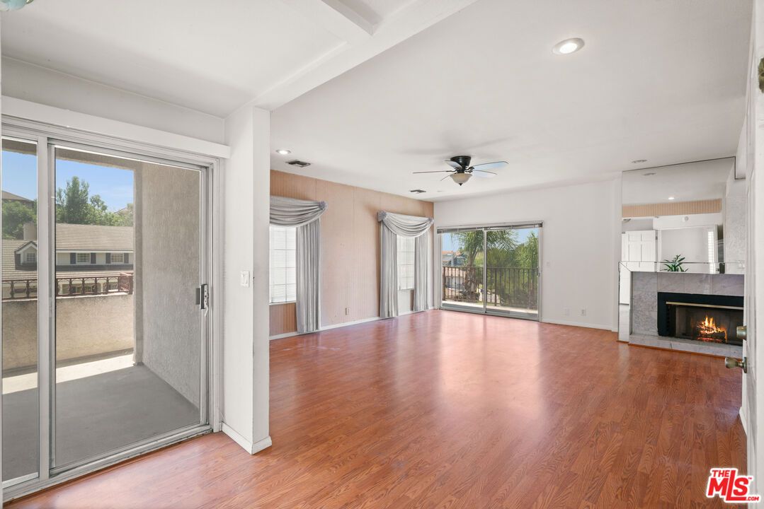 Empty room, Fireplace, Interior, Recessed Lighting, Wood Texture Flooring