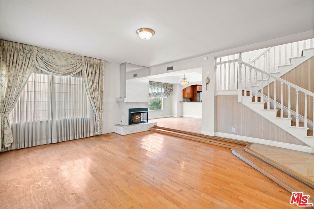 Chandelier, Empty room, Fireplace, Interior, Wood Texture Flooring