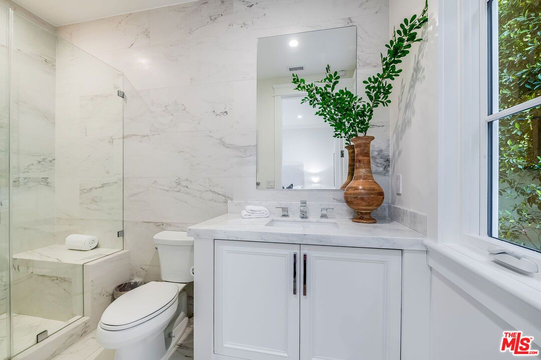 Bathroom, Glass Shower, Interior, Marble Walls, Recessed Lighting