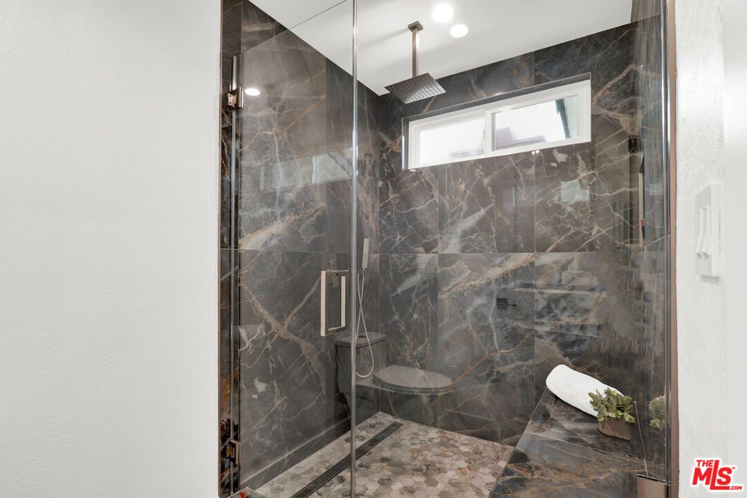 Bathroom, Glass Shower, Interior, Marble Walls, Recessed Lighting