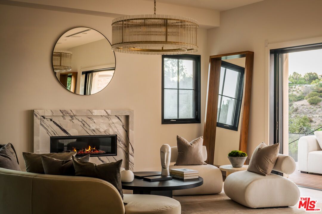 Fireplace, Interior, Living room, Pendant Lights, Wood Texture Flooring