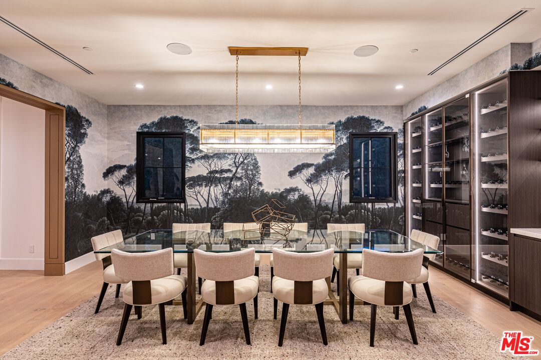 Dining room, Interior, Pendant Lights, Recessed Lighting, Wood Texture Flooring