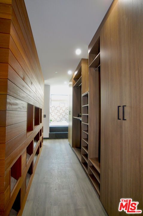 Interior, Recessed Lighting, Walk-in Closets, Wood Texture Flooring, Wooden Walls
