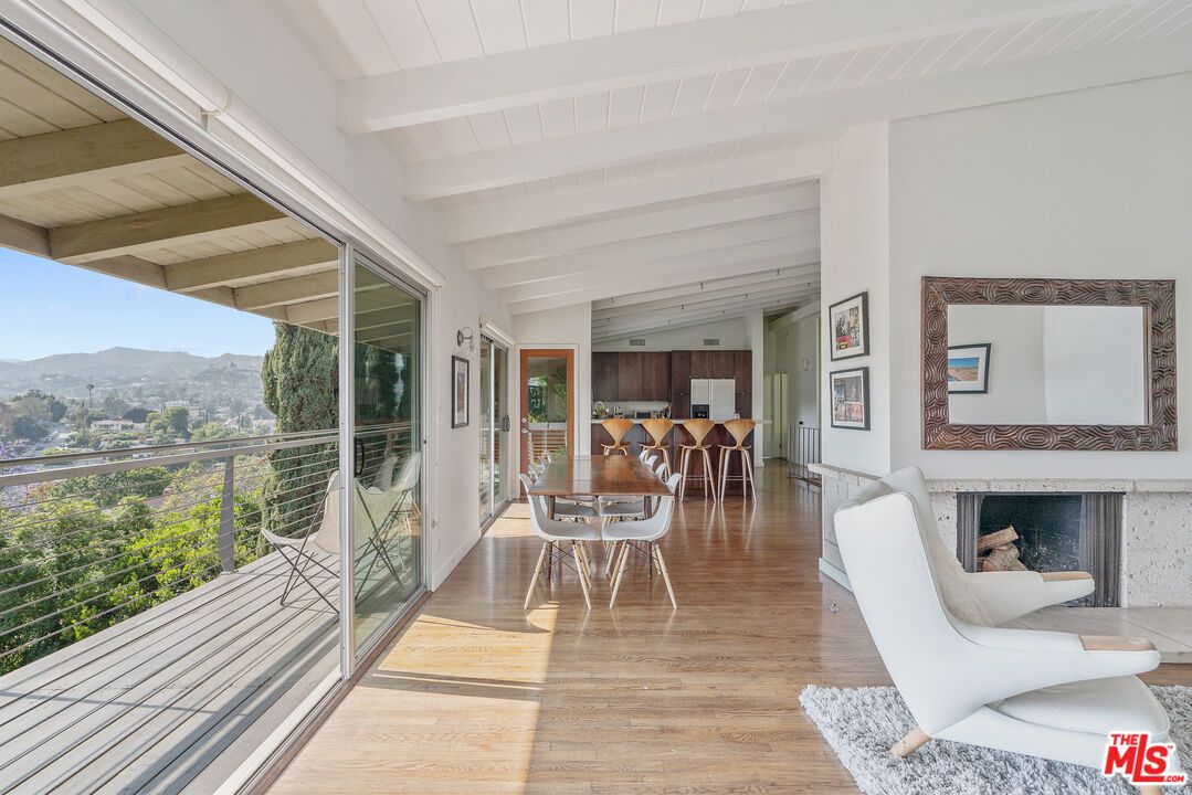 Dining room, Fireplace, Interior, Wood Texture Flooring