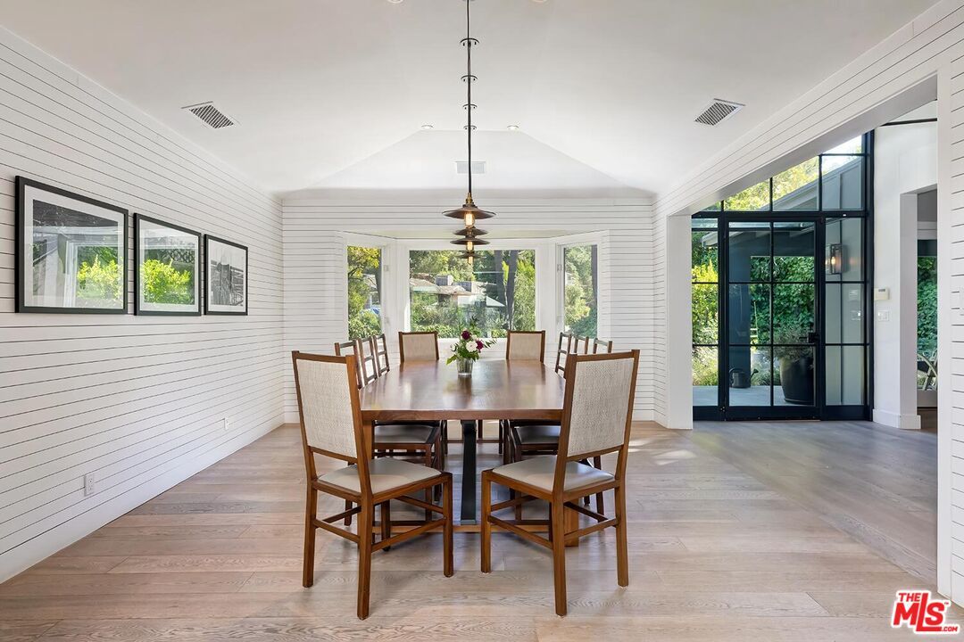 Dining room, Interior, Pendant Lights, Wood Texture Flooring