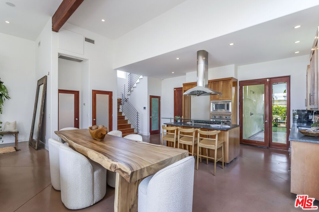 Dining room, Interior, Kitchen, Recessed Lighting, Stainless Steel Appliances, Wooden Beams