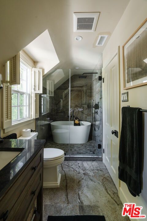 Bathroom, Free Standing Baths, Glass Shower, Interior, Recessed Lighting