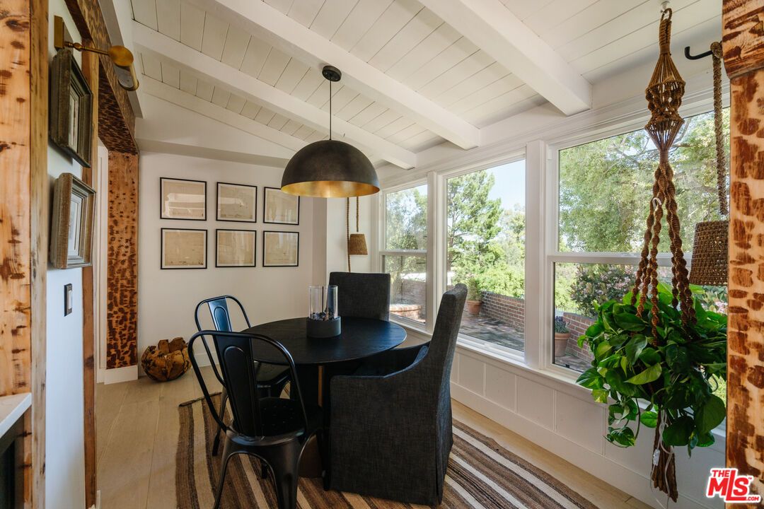 Dining room, Interior, Pendant Lights, Wood Texture Flooring