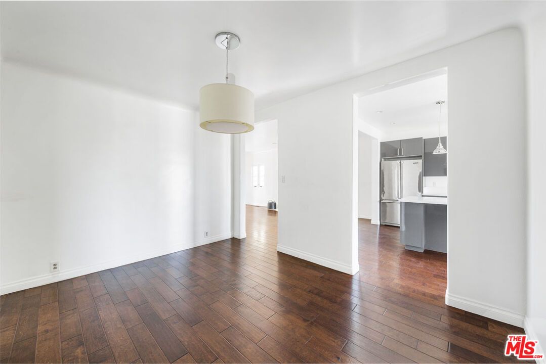 Empty room, Interior, Kitchen, Pendant Lights, Wood Texture Flooring