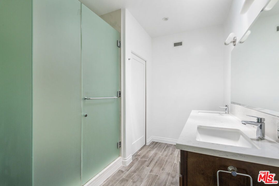 Bathroom, Glass Shower, Interior, Wood Texture Flooring